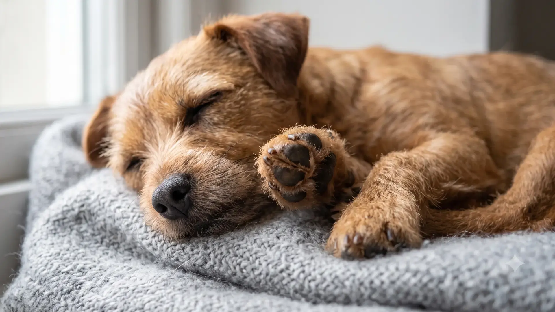 Dog twitching paws while dreaming