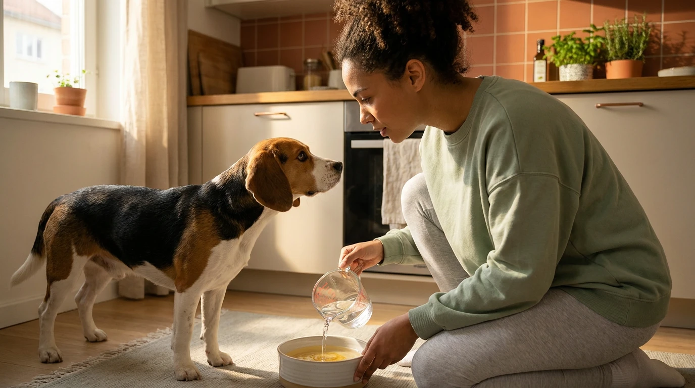 woman giving the dog water