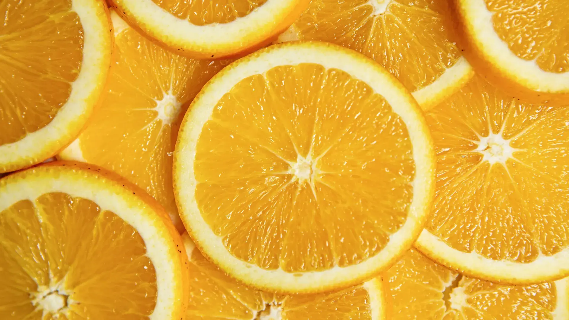 A golden puppy sniffing a fresh orange on the floor. Using citrus fruits like oranges as an occasional treat for dogs can provide Vitamin C, provided the portions are controlled.