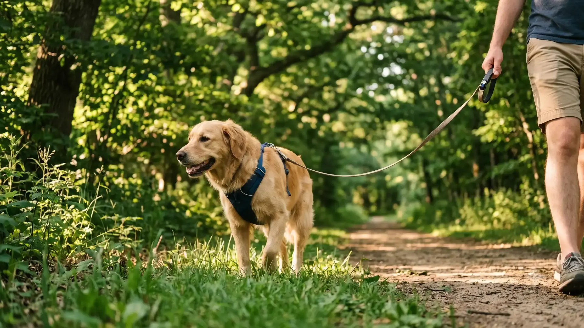 Cachorro caminhando com calma na sombra no verão